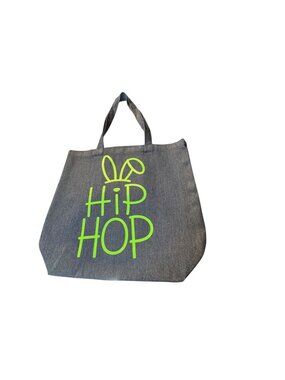 Hip Hop Easter Bunny Canvas Tote Bag, Denim Style with Neon Green Graphic Print